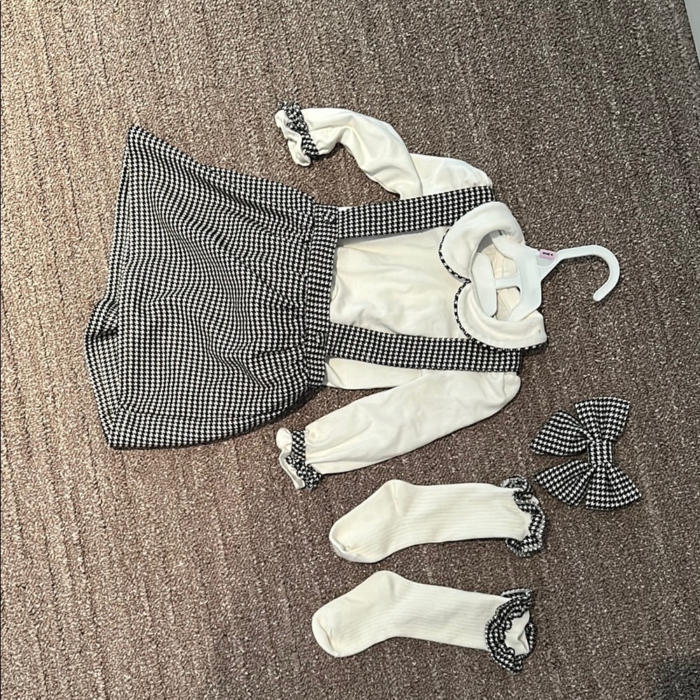 Baby Black and White Checkered Dress Set